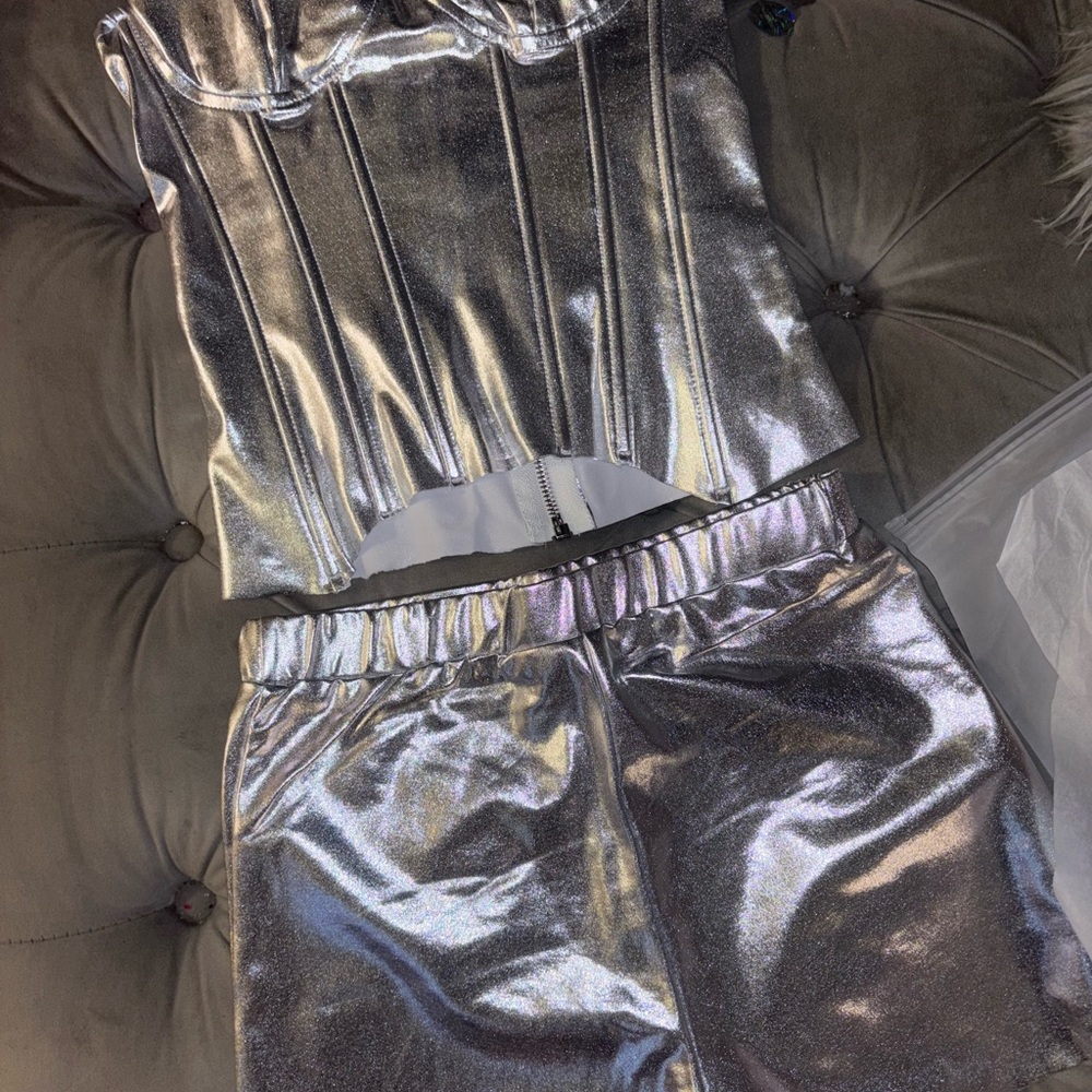 Silver Metallic Two-Piece Set